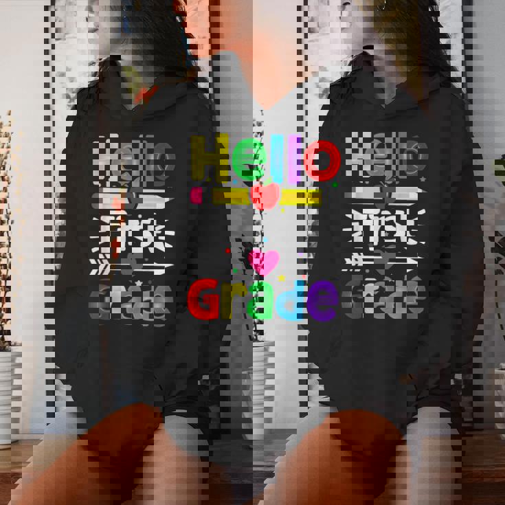 Hello First Grade Back Tochool 1St Day Of 1St Grade レディースパーカー 彼女への贈り物