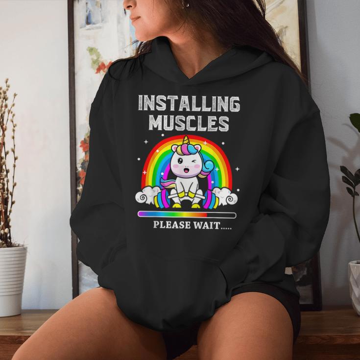 Instalación Del Entrenamiento De Levantamiento De Pesas Muscles Unicorn Rainbow Sudadera con capucha para mujer Regalos para ella