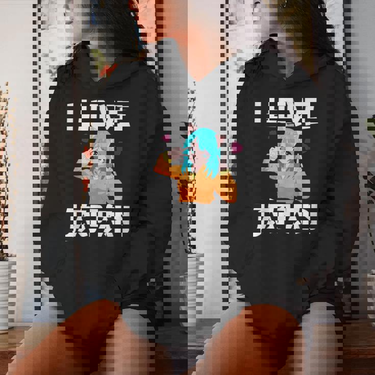 I Love Japan Kawaii Anime Girl Neko Cat Girl Otaku Weeb レディースパーカー 彼女への贈り物