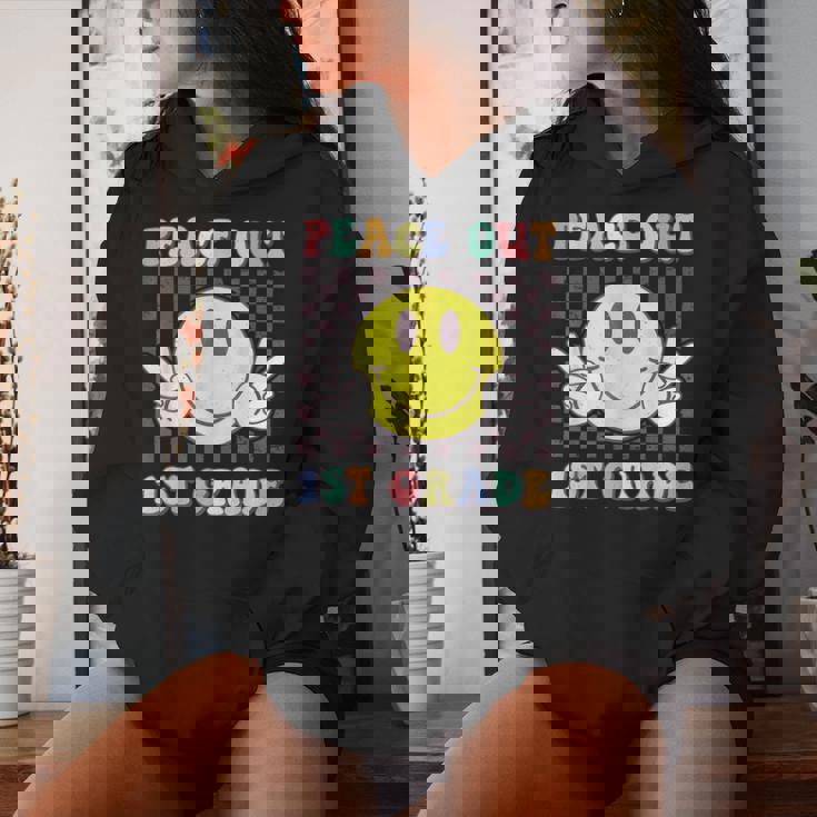 Peace Out First Grade Cute Groovy Last Day Of 1St Grade Women Hoodie Gifts for Her