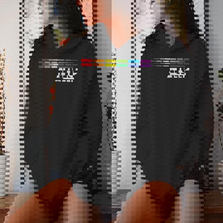 Proud Ally Bars Equality Lgbtq Rainbow Flag Gay Pride Ally レディースパーカー 彼女への贈り物