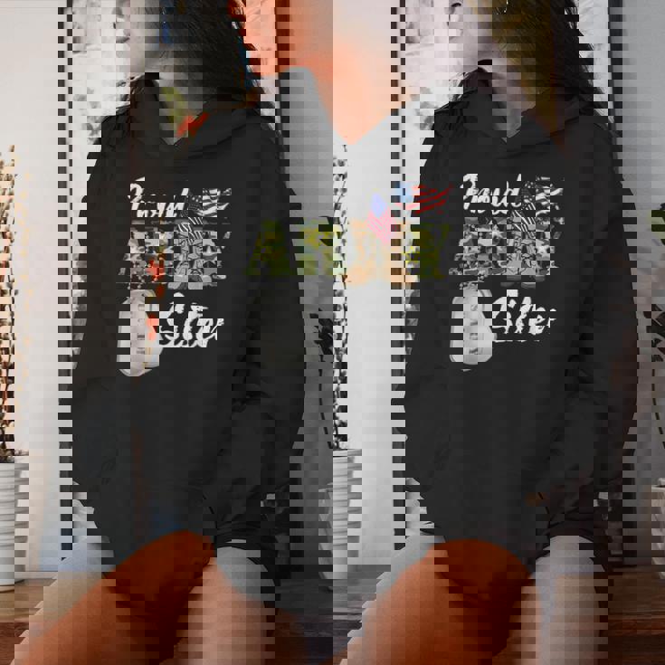 Proud Army Sister Military Sister With Dog Tag Us Flag Women Hoodie Gifts for Her