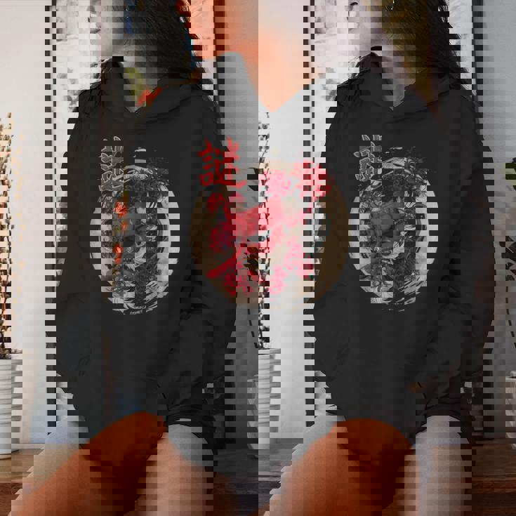 Redpider Lily の 彼岸花 または ヒガンバナ と 日本の天狗の面 の グラフィック レディースパーカー 彼女への贈り物