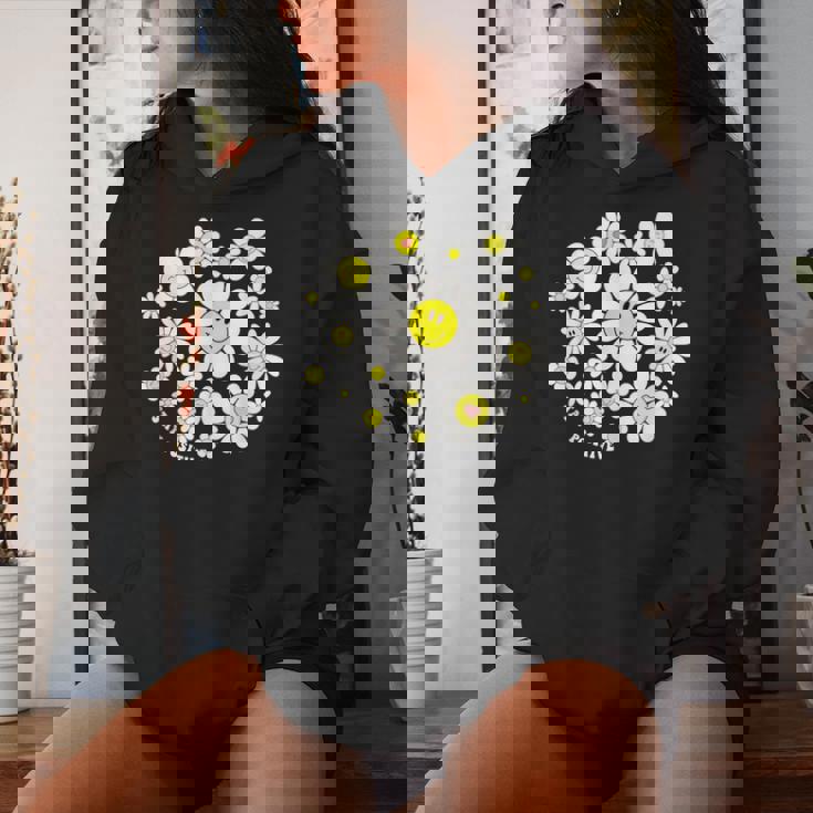 Stay Positive キュート スマイルフェイス 花 ハッピーフェイス 花 女の子 レディースパーカー 彼女への贈り物