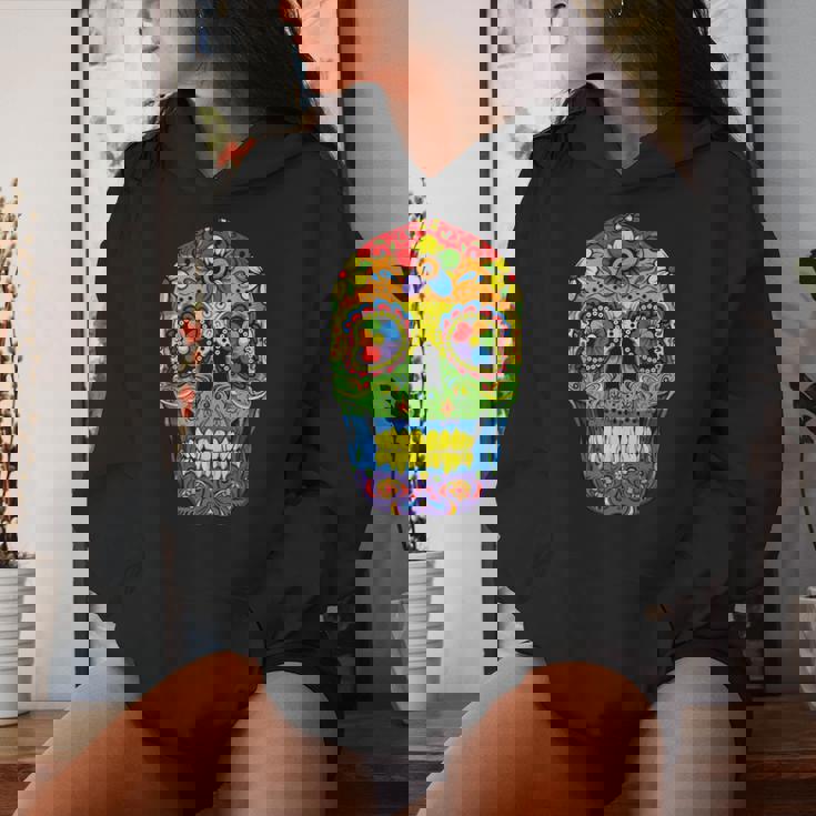 Sugarkull Lgbt Gay Pride Rainbow Flag Day Of The Dead レディースパーカー 彼女への贈り物