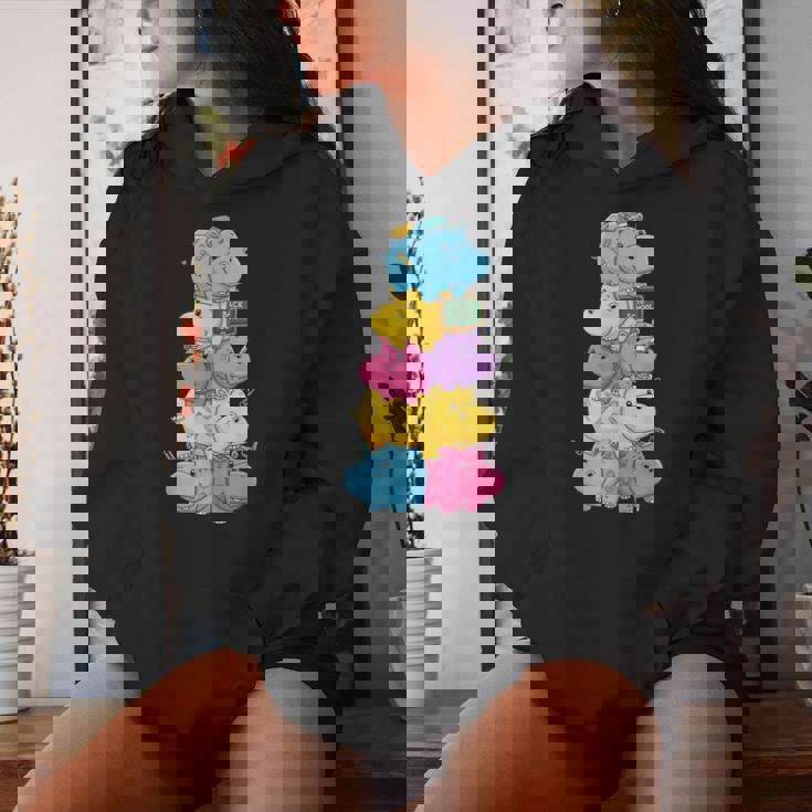 おもしろカバ カラフル レインボー 新学期 キッズ 男の子 女の子 レディースパーカー 彼女への贈り物