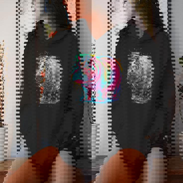 カバ 男性 女性 カラフル 水彩 カバ レディースパーカー 彼女への贈り物