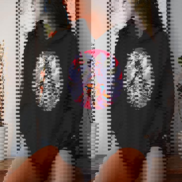 キツネ 九尾狐と日本アニメ 女の子 レディースパーカー 彼女への贈り物