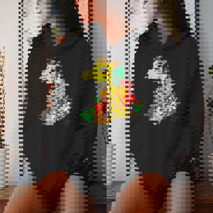 キリン 花 Giraffes Flower レディースパーカー 彼女への贈り物