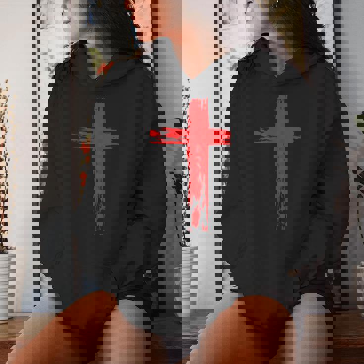 タトゥーレッドクロスオーダー I Christian I Brushtroke I Cross レディースパーカー 彼女への贈り物