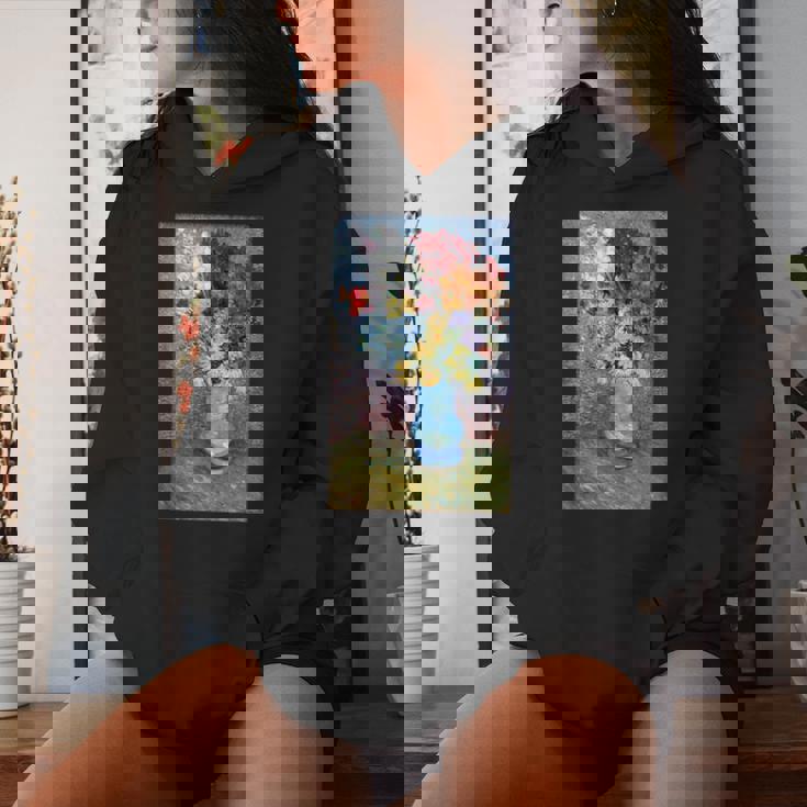 ヴィンセント・ヴァン・ゴッホの花 青い花瓶のヴィンテージ 美術品 レディースパーカー 彼女への贈り物