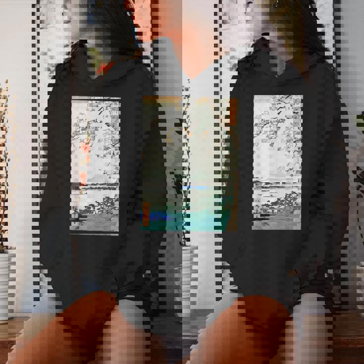 桜の花 ジャパニーズ・ヴィンテージ・アート 歌川 広重 隅田川水神の森真崎 名所江戸百景 レディースパーカー 彼女への贈り物