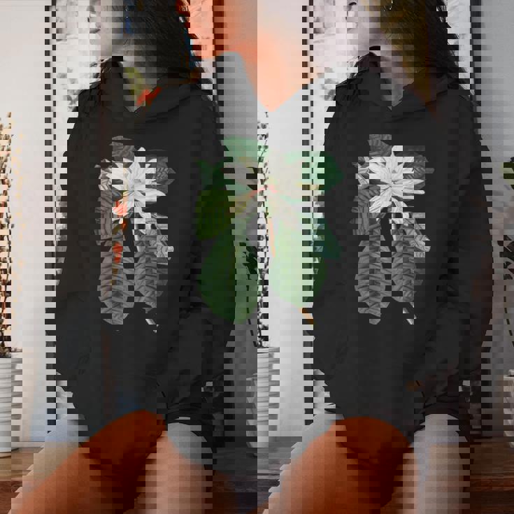 白モクレン花 ボタニカルアート レディースパーカー 彼女への贈り物