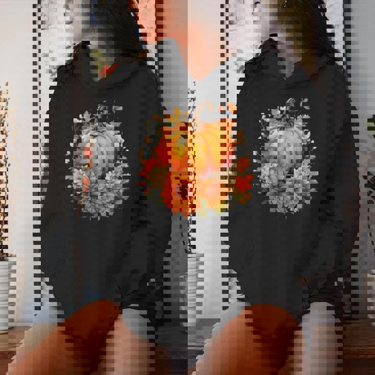 秋の花とカボチャ レディースパーカー 彼女への贈り物