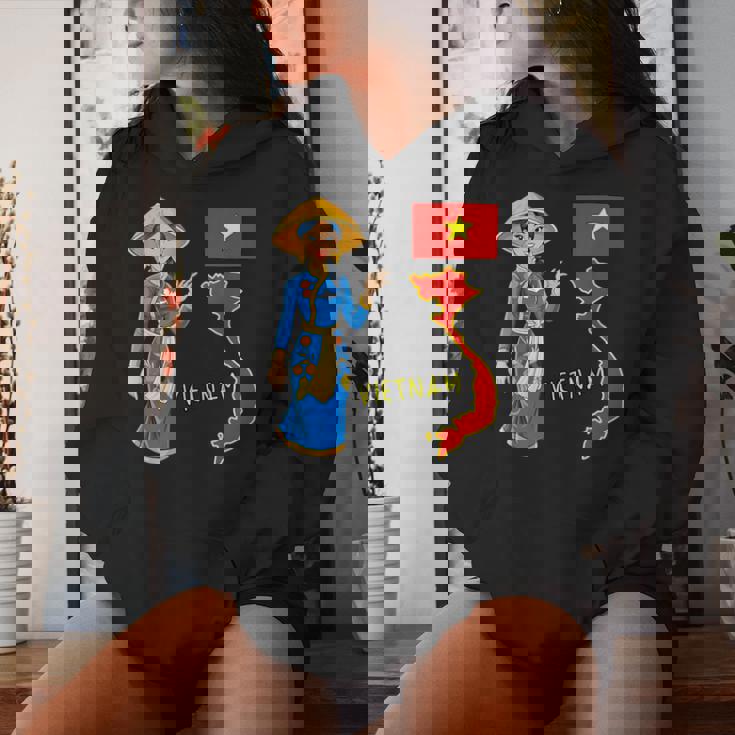 美しい笑顔のベトナムの女の子、旗とベトナムの地図 レディースパーカー 彼女への贈り物