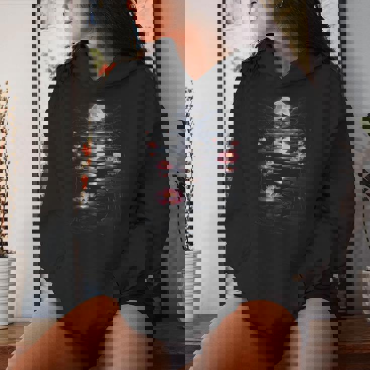 蓮の花 日本の月 反射 自然 恋人 デザイン レディースパーカー 彼女への贈り物