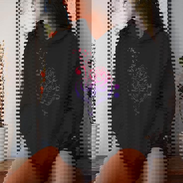 薔薇の花 ピアノ ミュージシャン 音符 ラブミュージ レディースパーカー 彼女への贈り物