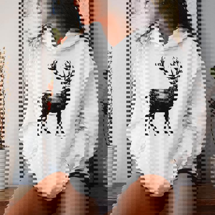 Deer Dad Mom Lover モノクロ 鹿 レディースパーカー 彼女への贈り物