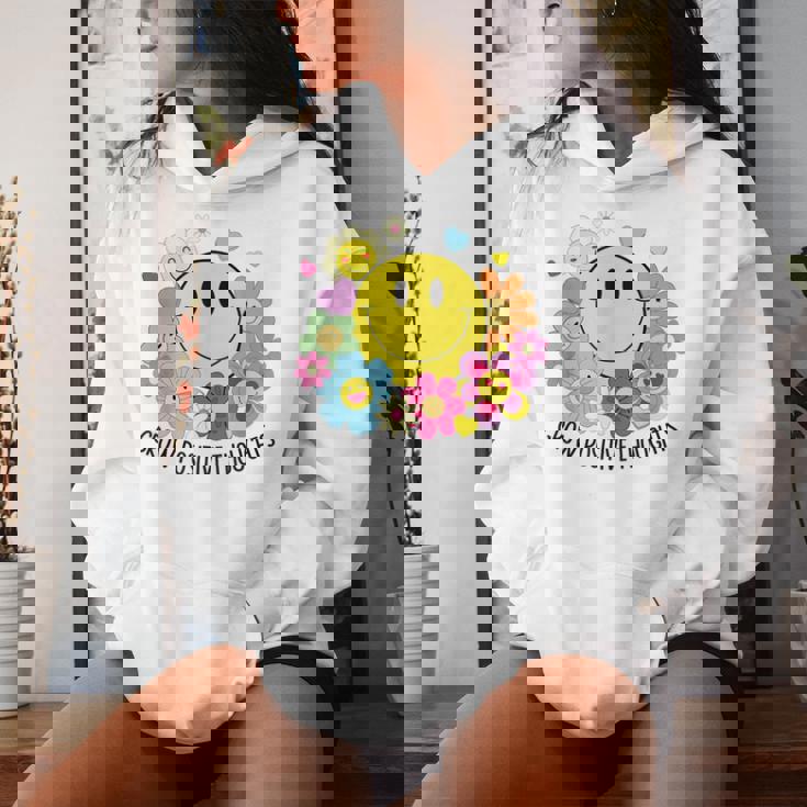 Grow Positive Thoughts イエロー スマイルフェイス 花 キッズ 女の子 レディースパーカー 彼女への贈り物