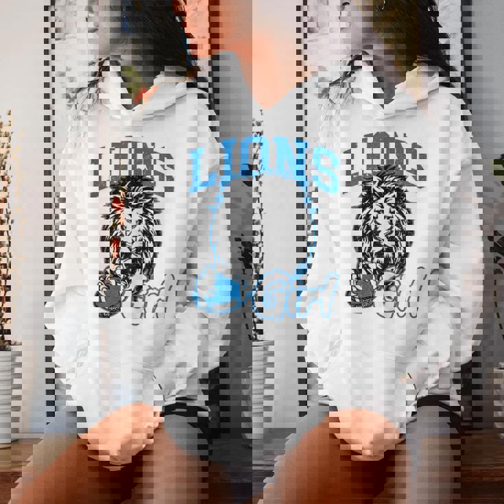 Lions Girl Messy Bun Sports Fan Team Women Hoodie Gifts for Her