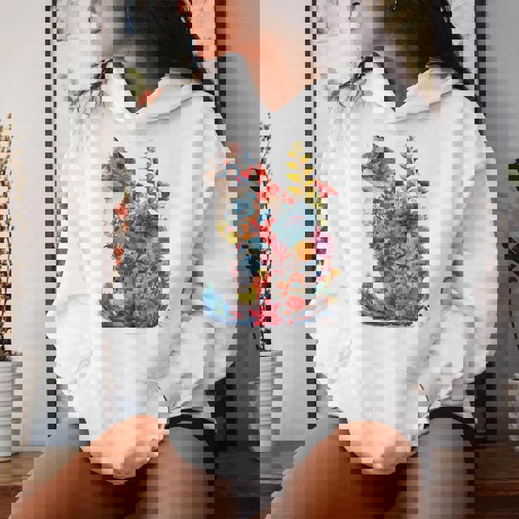 カラフル 花 猫 レディースパーカー 彼女への贈り物