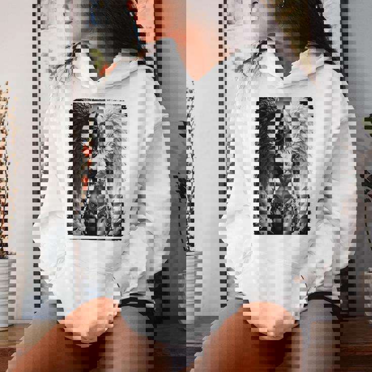 ピンナップガールtシャツ セクシーな天使の悪魔の女の子 B&W バックプリント レディースパーカー 彼女への贈り物