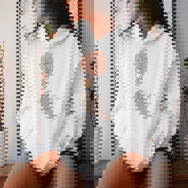 抽象的でミニマリストなラインアート、花柄。 レディースパーカー 彼女への贈り物