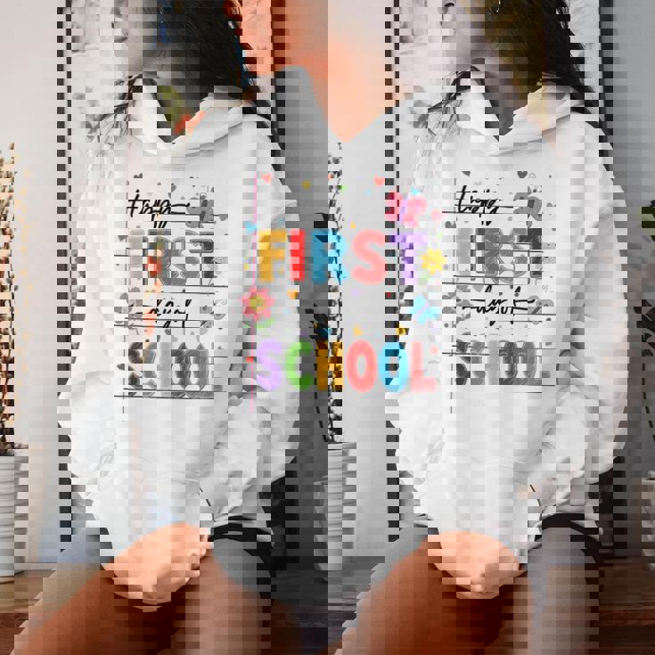 新学期 ハッピー 初日 学校 男の子 女の子 先生 レディースパーカー 彼女への贈り物