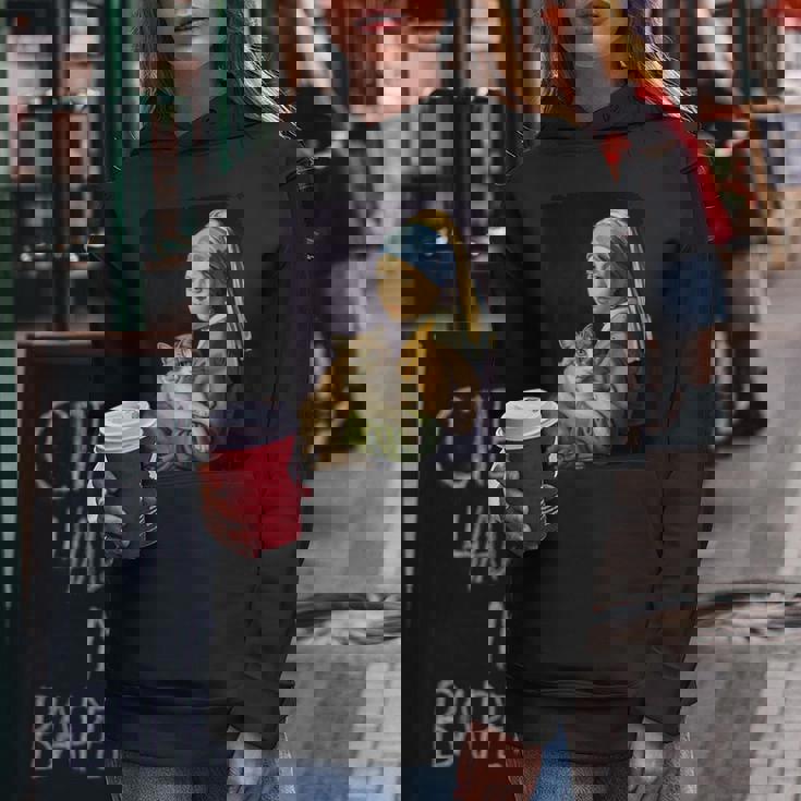 Girl With A Pearl Earring And A Cat 名画パロディ アート猫 レディースパーカー 面白い贈り物