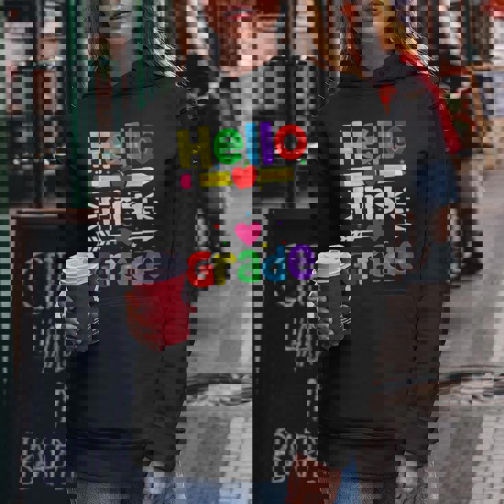 Hello First Grade Back Tochool 1St Day Of 1St Grade レディースパーカー 面白い贈り物