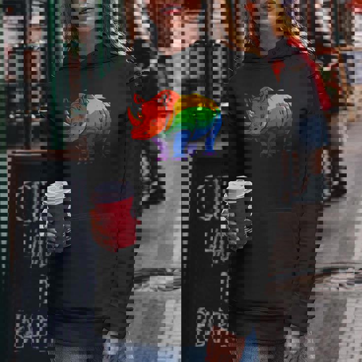 Lgbt 力強い虹色のサイ Rainbow Rhinoceros Graphic レディースパーカー 面白い贈り物