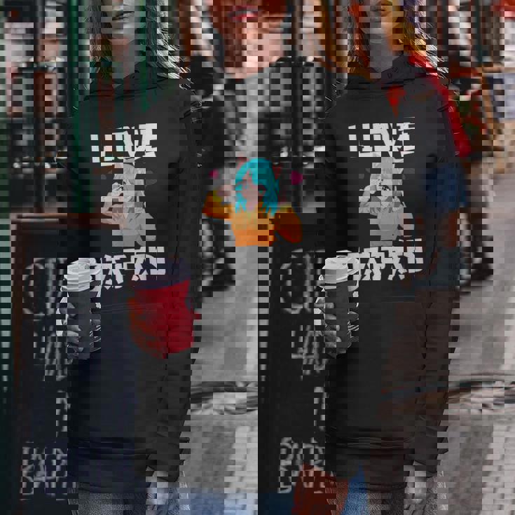 I Love Japan Kawaii Anime Girl Neko Cat Girl Otaku Weeb レディースパーカー 面白い贈り物