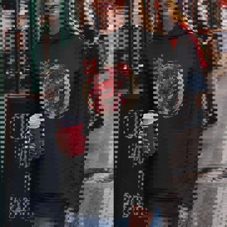 Redpider Lily の 彼岸花 または ヒガンバナ と 日本の天狗の面 の グラフィック レディースパーカー 面白い贈り物