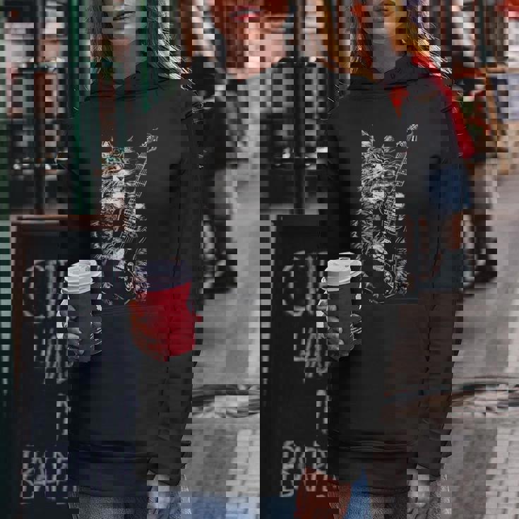 エレキギターを弾くロックキャット デザイン 男性 女性 レディースパーカー 面白い贈り物