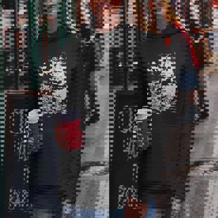 バラと蝶の猫、花柄 レディースパーカー 面白い贈り物