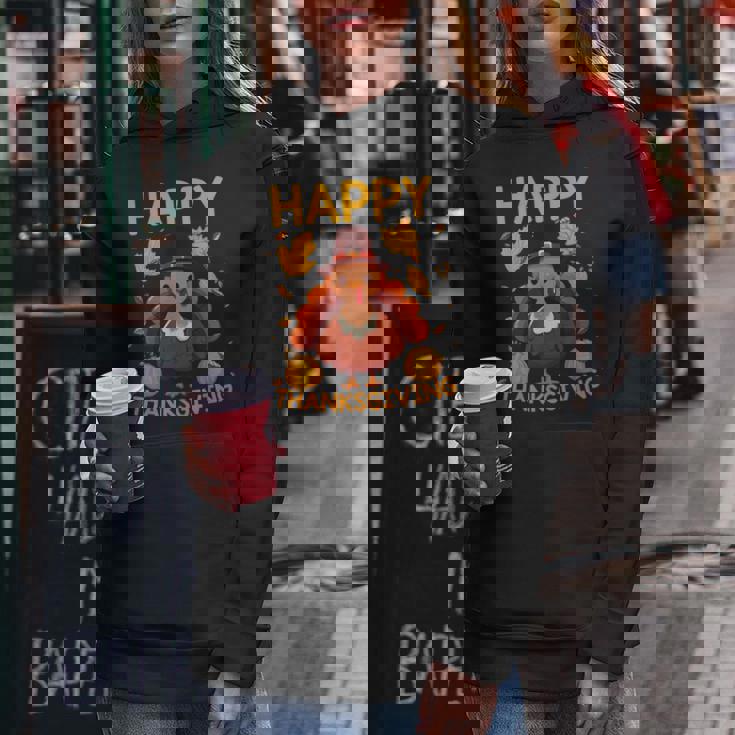 七面鳥の日ファミリーディナーとハッピー感謝祭の男性女性。 レディースパーカー 面白い贈り物