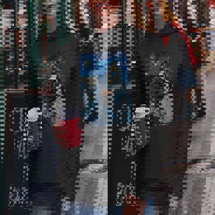 星月夜のパピヨン 絵画 犬 お母さん お父さん レディースパーカー 面白い贈り物