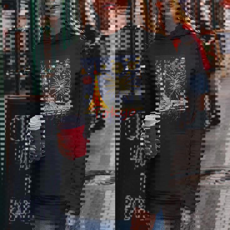 東京 東京タワーと花火大会 日本 漢字 By Kana Kanjin レディースパーカー 面白い贈り物