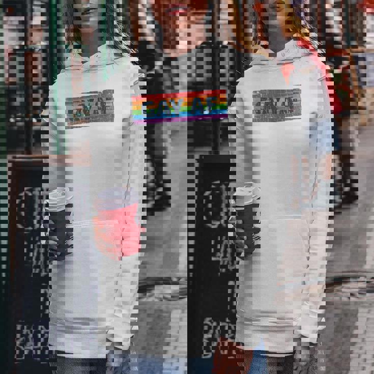 Lgbtq Gay Af Pride Lgbt Ally Rainbow Flag Retrointage レディースパーカー 面白い贈り物