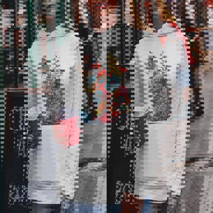 カラフル 花 猫 レディースパーカー 面白い贈り物