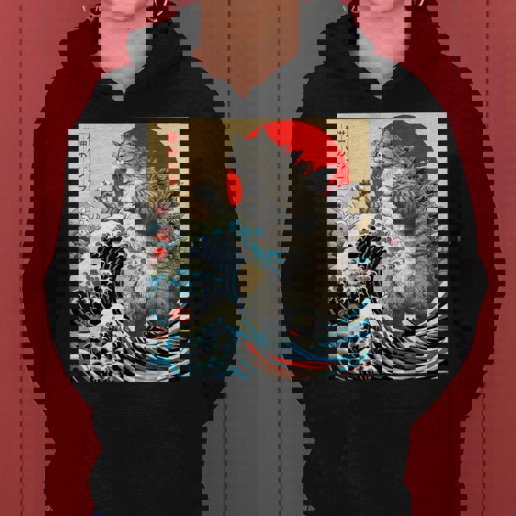 Catzilla Cat 日本アート 面白い猫 ギフト 男性 女性 子供 レディースパーカー