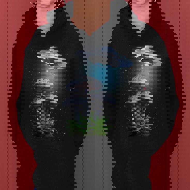 Ufo Hovering Over Weird Mushroomsci-Fi Magichrooms レディースパーカー