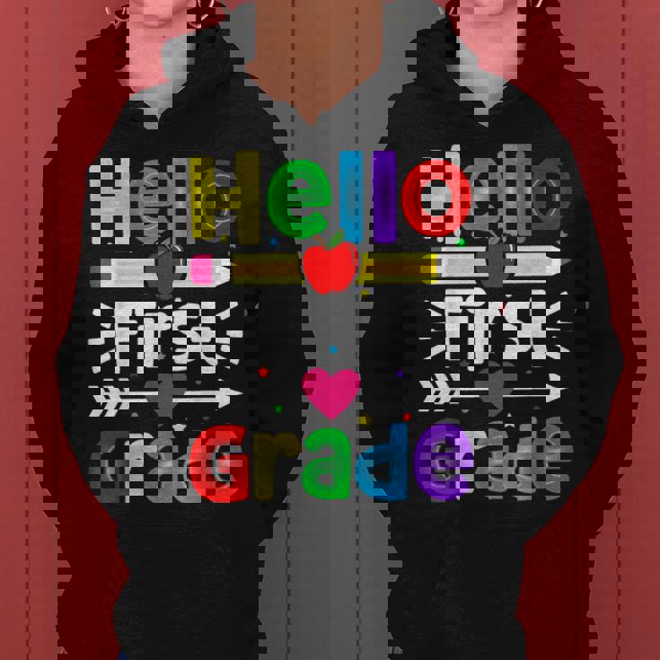 Hello First Grade Back Tochool 1St Day Of 1St Grade レディースパーカー