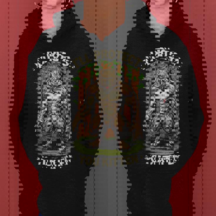 I'll Protect You Kitten Wolf Meme Joke 皮肉な女性 男性 レディースパーカー