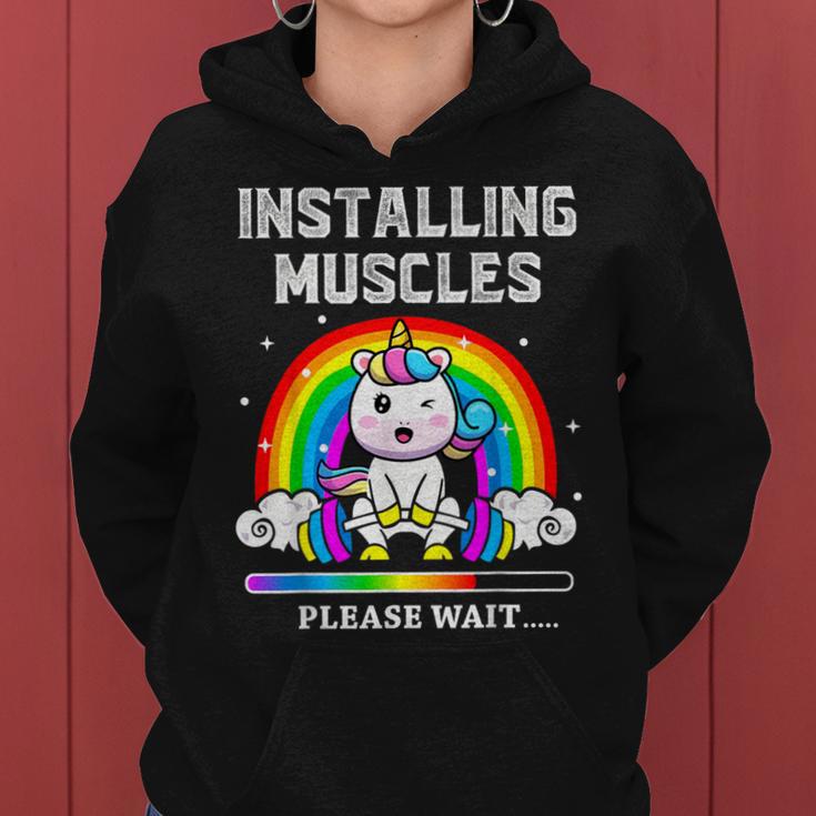 Instalación Del Entrenamiento De Levantamiento De Pesas Muscles Unicorn Rainbow Sudadera con capucha para mujer