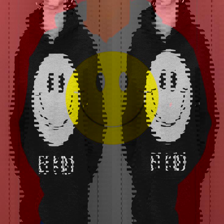 Be Kind かわいい イエロー スマイル フェイス シャツ スマイル フェイス ハピネス レディースパーカー