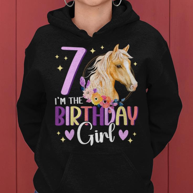 Kinder Geburtstag 7 Mädchen Pferd Reitentall Party 7 Jahre Alt Kapuzenpullover für Damen