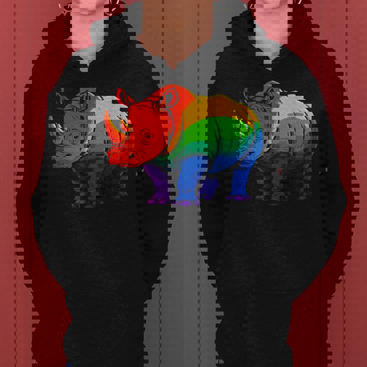 Lgbt 力強い虹色のサイ Rainbow Rhinoceros Graphic レディースパーカー