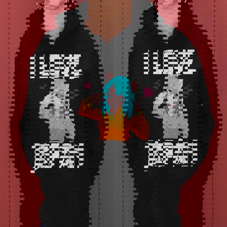 I Love Japan Kawaii Anime Girl Neko Cat Girl Otaku Weeb レディースパーカー