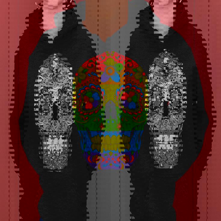 Sugarkull Lgbt Gay Pride Rainbow Flag Day Of The Dead レディースパーカー